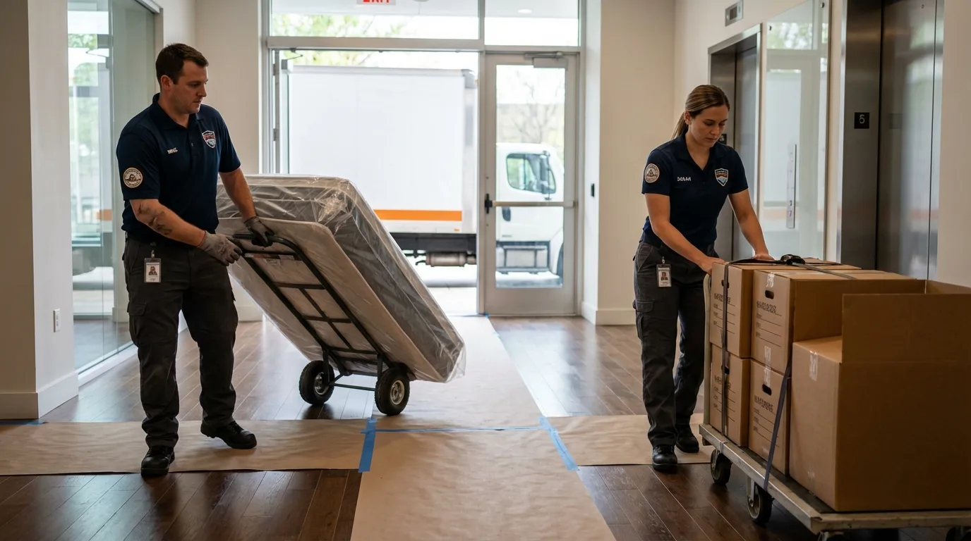 Professional apartment movers loading elevator in Malabar, FL